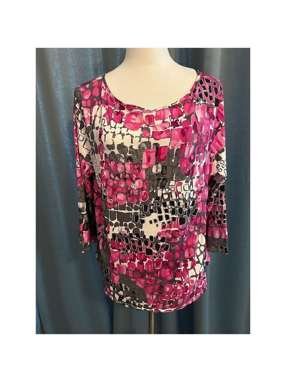 Peck & Peck Women's XL Geometric Print 3/4 Sleeve Blouse Multicolor